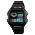 Skmei 43mm round digital watch with LED display and silicone strap for men outdoor sports