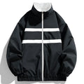 Men's double-sided stand collar jacket in solid colour, polyester, black, red, taro purple, sizes S to 4XL