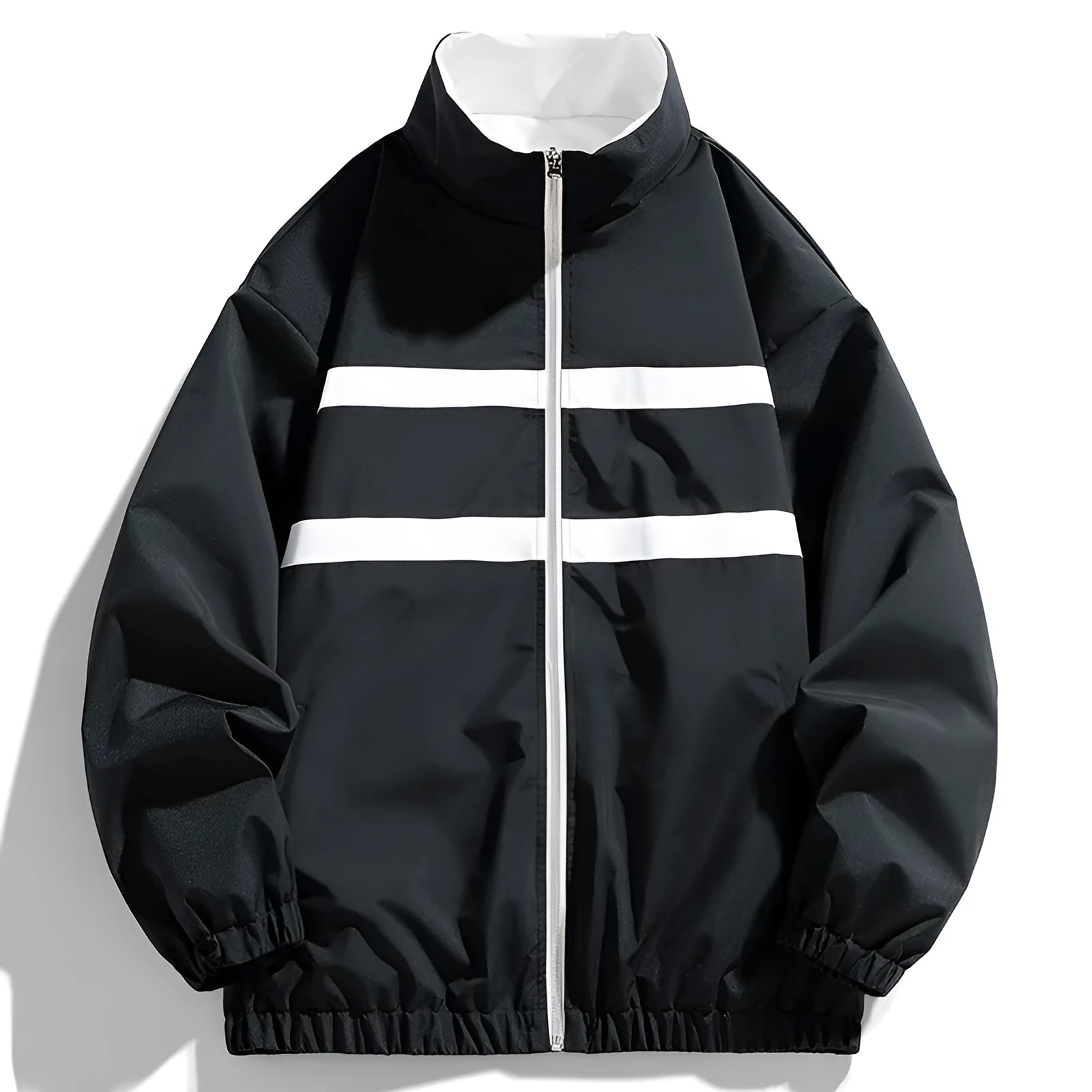 Men's double-sided stand collar jacket in solid colour, polyester, black, red, taro purple, sizes S to 4XL