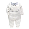 White long sleeve cotton baby romper for boys in sizes from 59cm to 90cm.