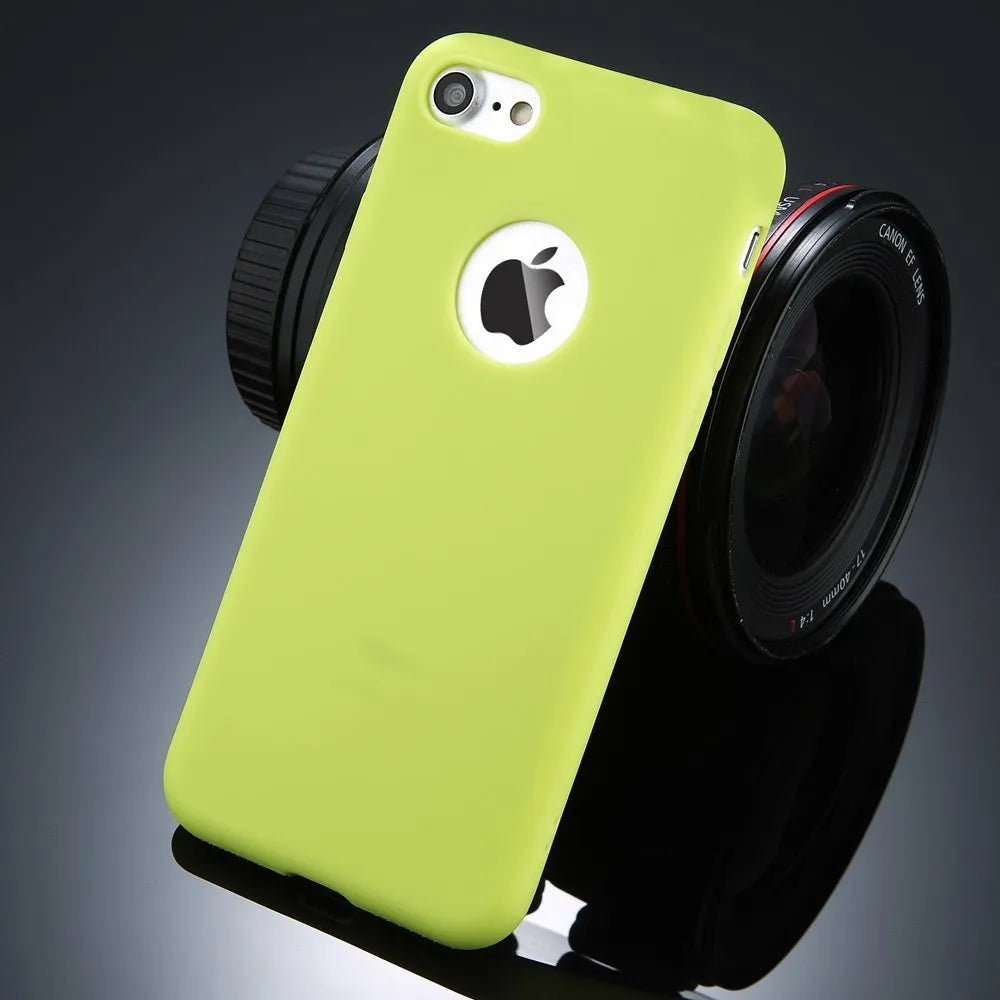 Soft silicone candy colour phone case for iPhone on a plain background.