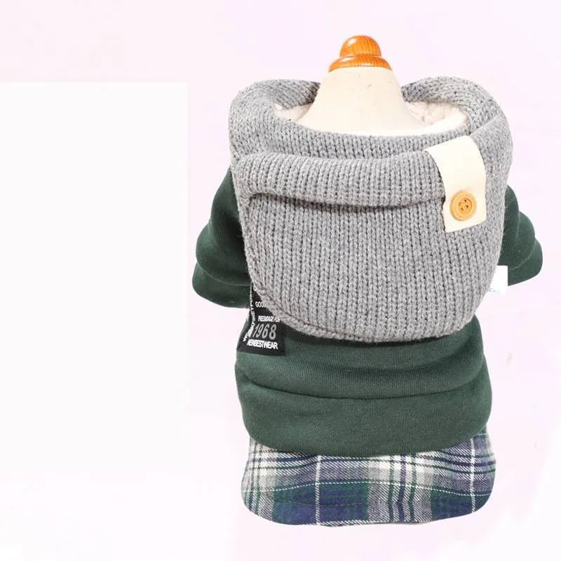 Autumn winter four-legged small dog padded cotton coat in grey with polka dot pattern, loose fit version