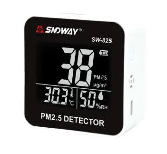 Digital air quality monitor with laser PM2.5 detector, temperature and humidity display, USB rechargeable