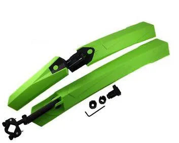 Bicycle mudguard set showing front and rear plastic fenders with quick-release mounting hardware