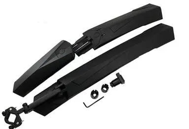 Bicycle mudguard set showing front and rear plastic fenders with quick-release mounting hardware