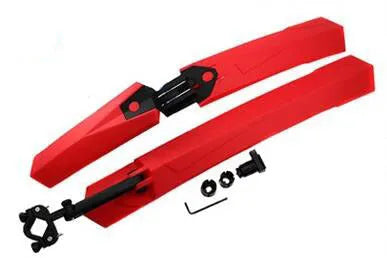 Bicycle mudguard set showing front and rear plastic fenders with quick-release mounting hardware
