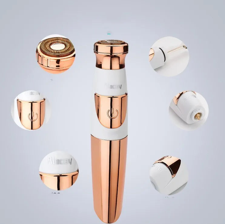 Gold lipstick electric shaver for ladies, ABS body with gold plating, dry battery, washable head, model AY-326.
