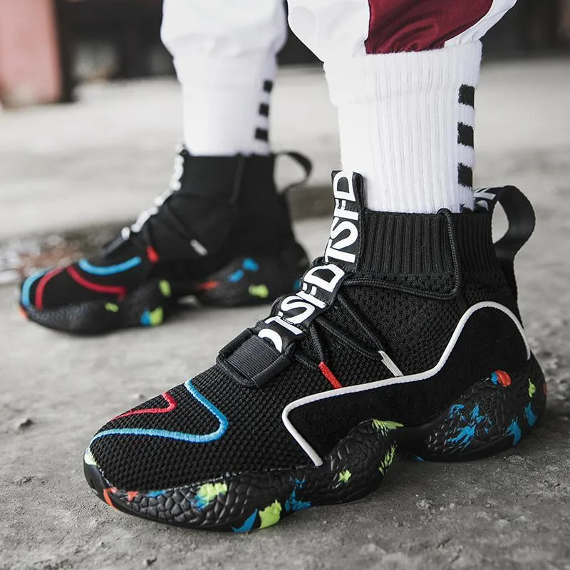 SPLASH mens hi-top winter sneakers with air mesh upper and plush lining in black colour option