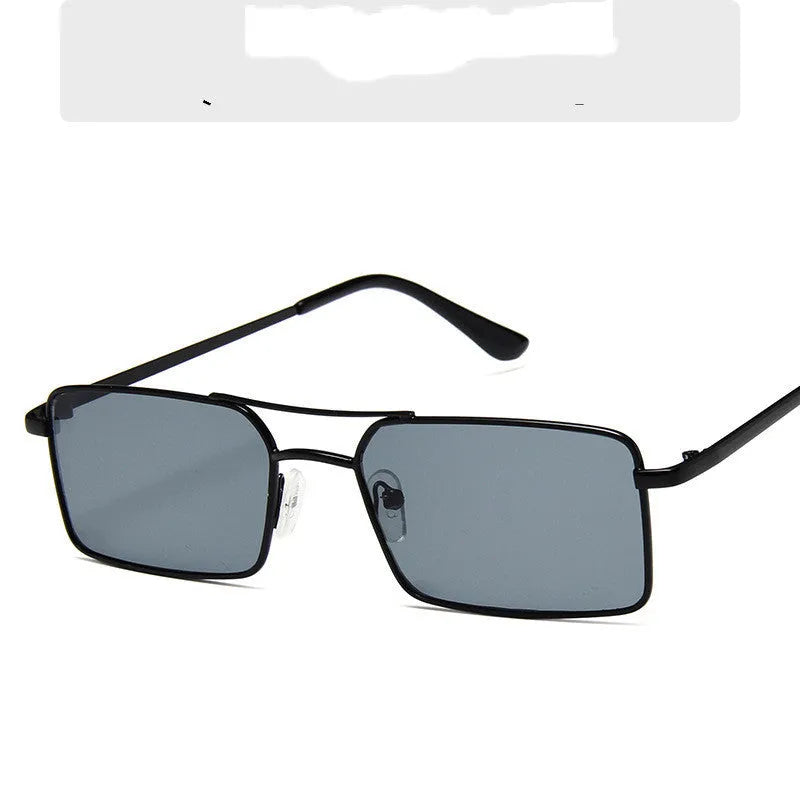 Double beam square retro metal frame flat mirror glasses in golden frame tea chips colour