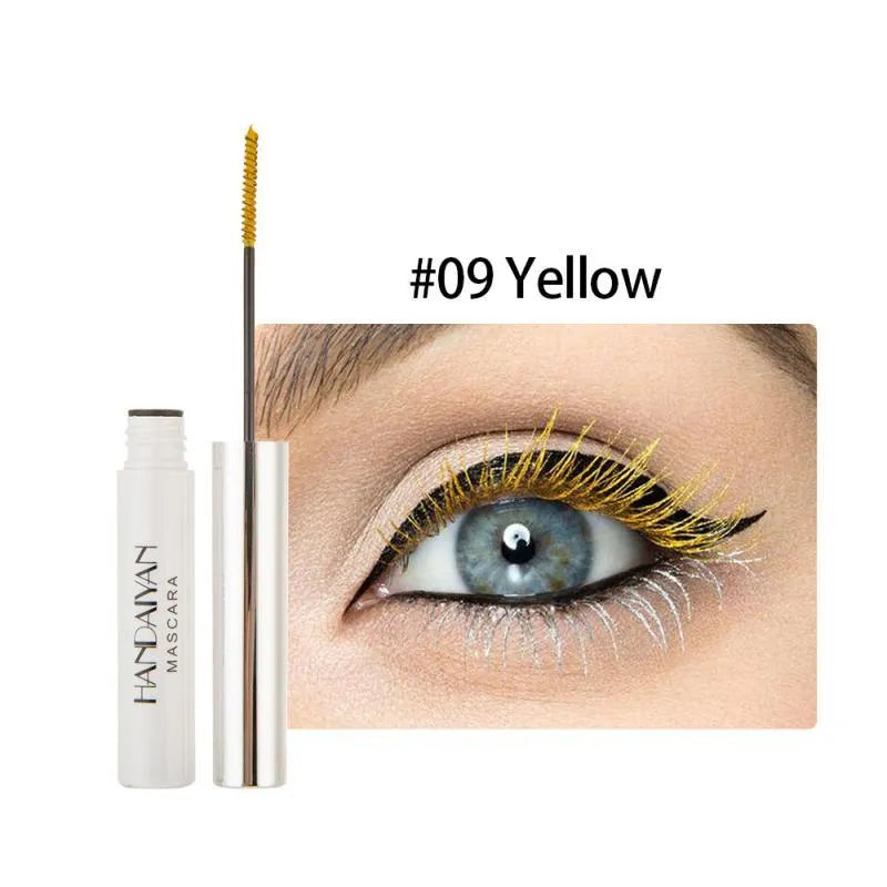 Colour mascara for thick curls with fine brush head, smudge-proof formula, 12 colours available including Black Blue Brown