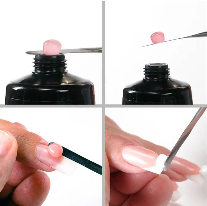 MSHARE acrylic poly gel in a tube with slip solution, available in pink, rose pink, transparent, and white for UV nail extensions