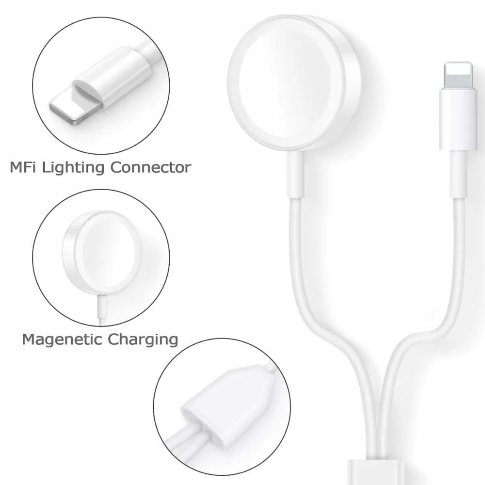 White two-in-one wireless charger for wristwatches with USB connection