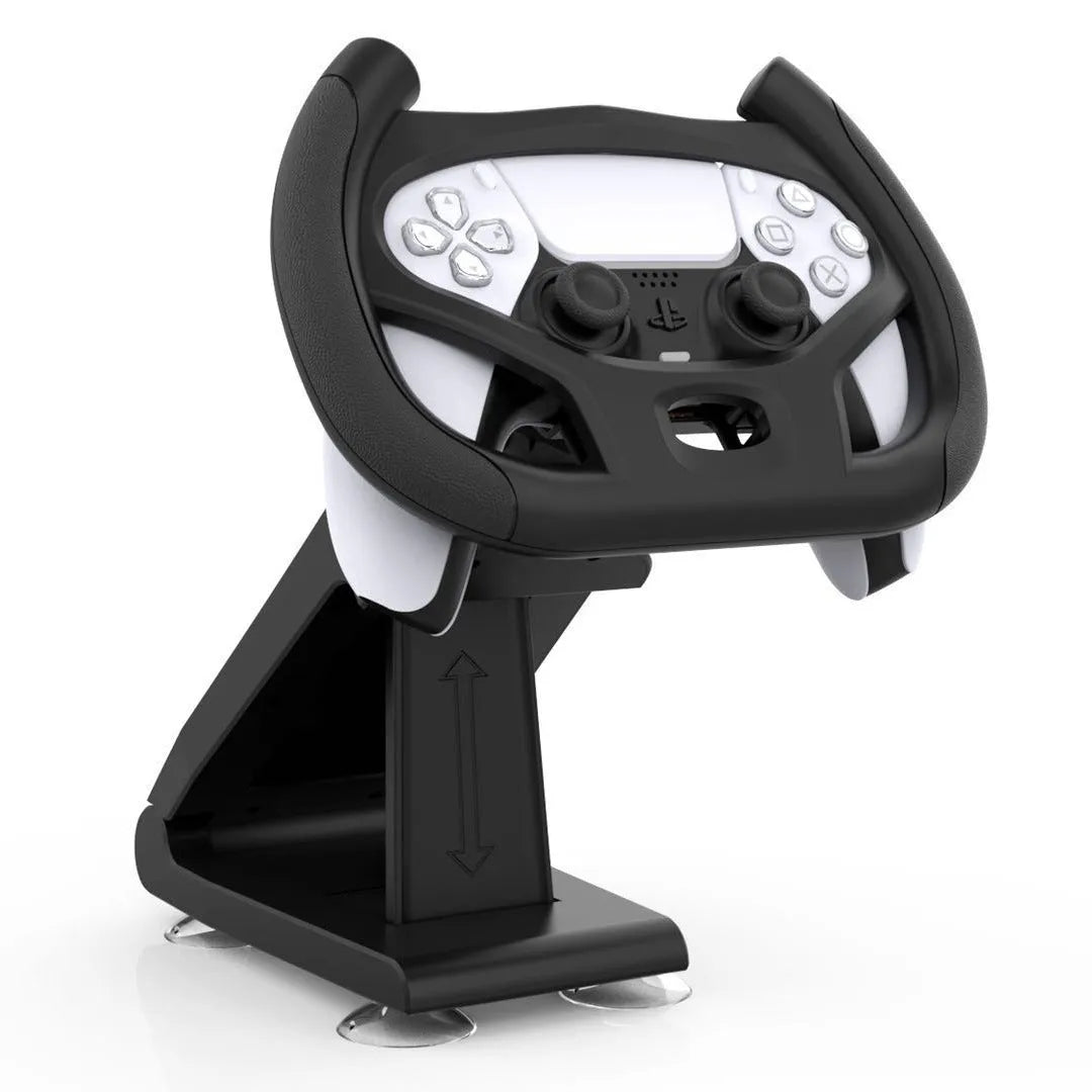 Black ABS PS5 controller steering wheel bracket, 13.2x10.3x23.2cm, 375g racing game handle accessory