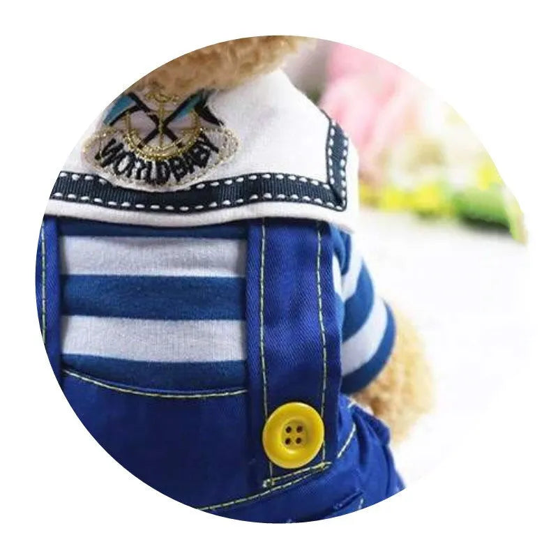 Green denim four-legged dog outfit for small breeds, casual style, size M