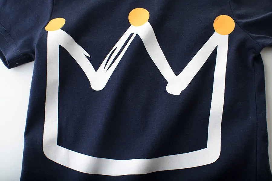 Korean style boys' cotton t-shirt in royal blue and flower grey colours with short sleeves