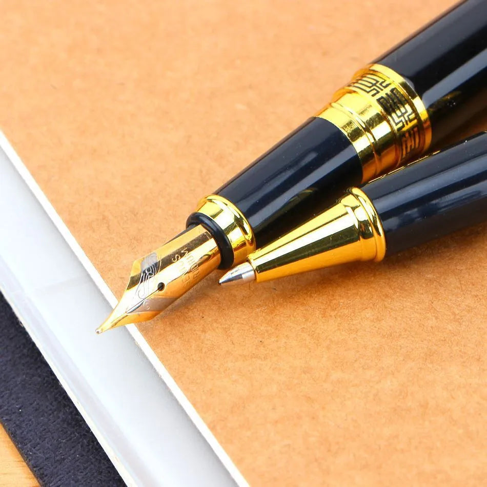 Patterned Orb metal fountain pen black with iridium nib and built-in rotating ink system