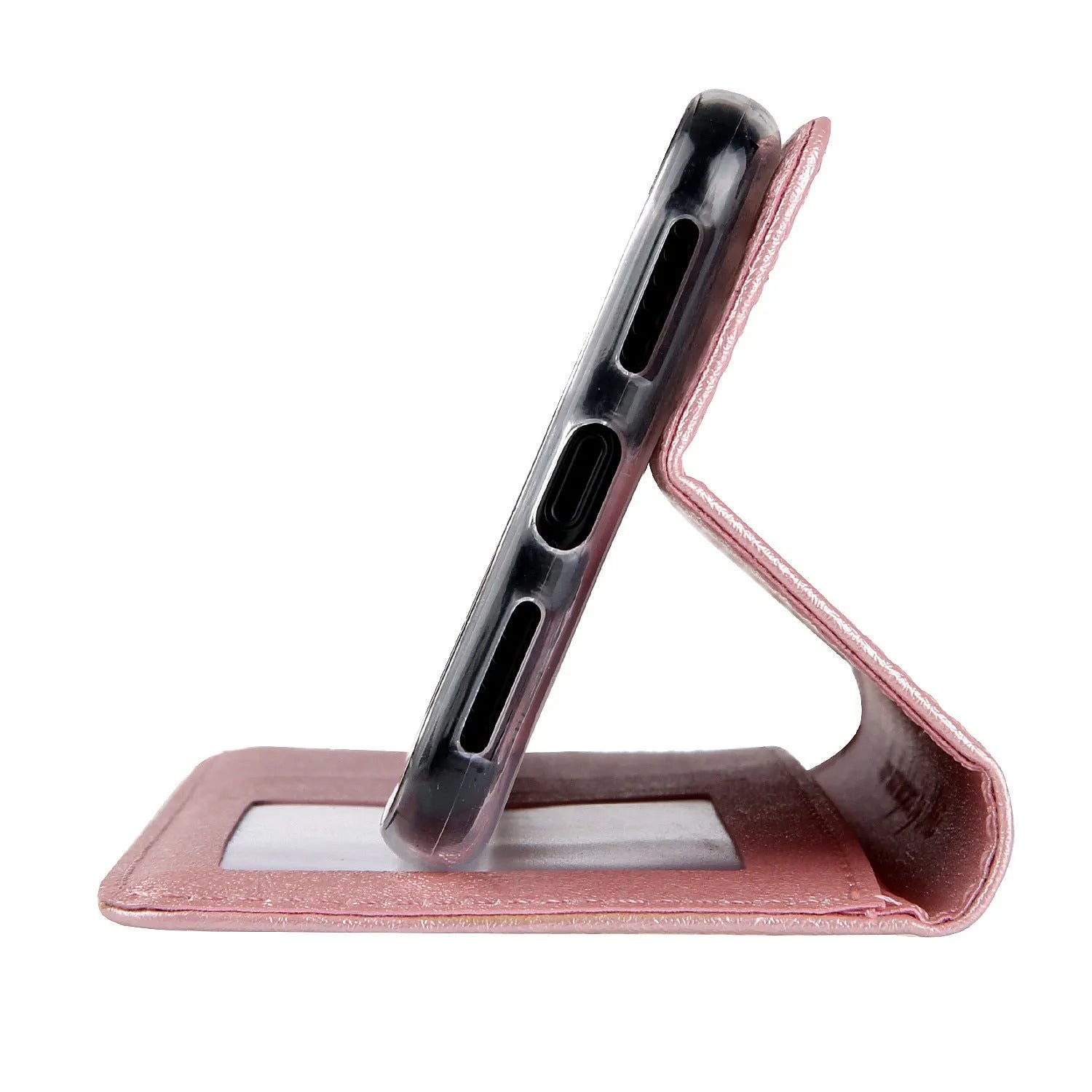 Apple iPhone flip wallet case in PU leather with card slot, shown in multiple colours.
