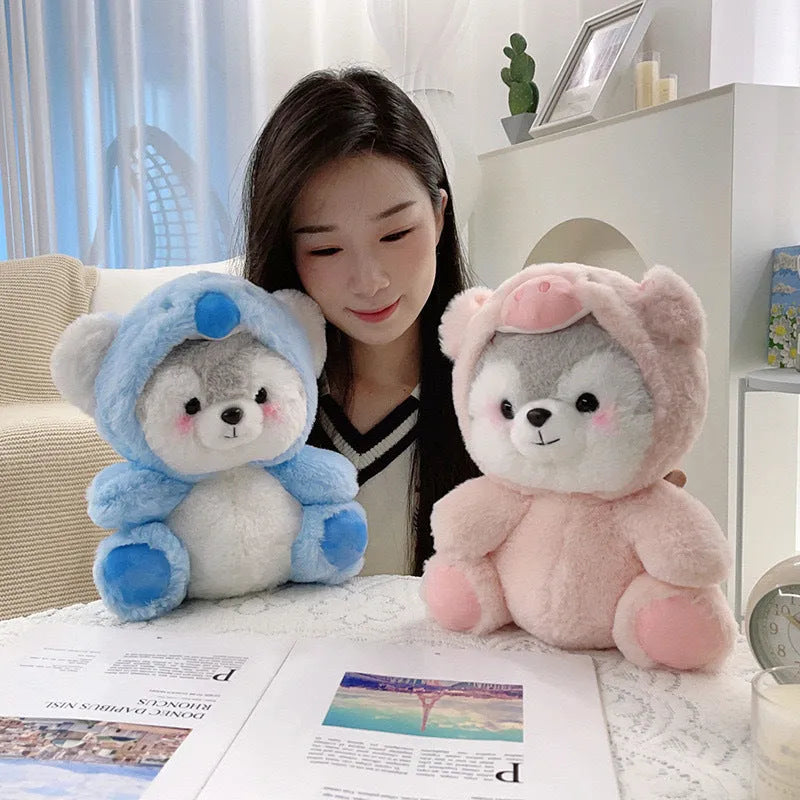 20cm shapeshift husky plush doll in four animal styles including dinosaur, fox, koala, and pink pig