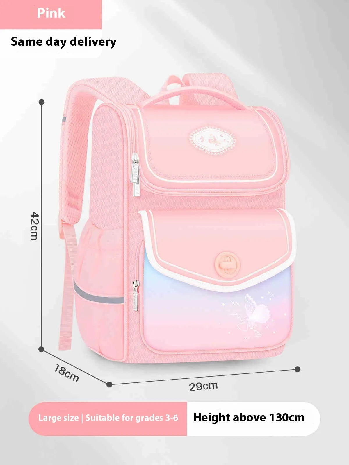 Pink waterproof Oxford cloth schoolbag for primary school girls with large capacity design