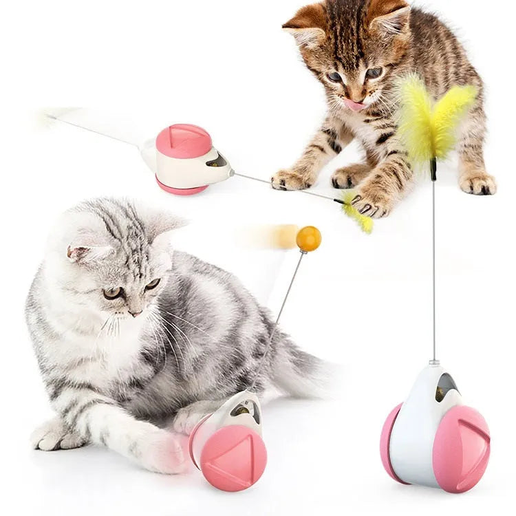 Plastic balance swing car cat toy in blue, green, pink, white and yellow, self-moving with no electric drive