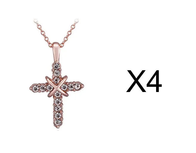 Studded Jesus cross pendant on alloy clavicle chain necklace in platinum finish