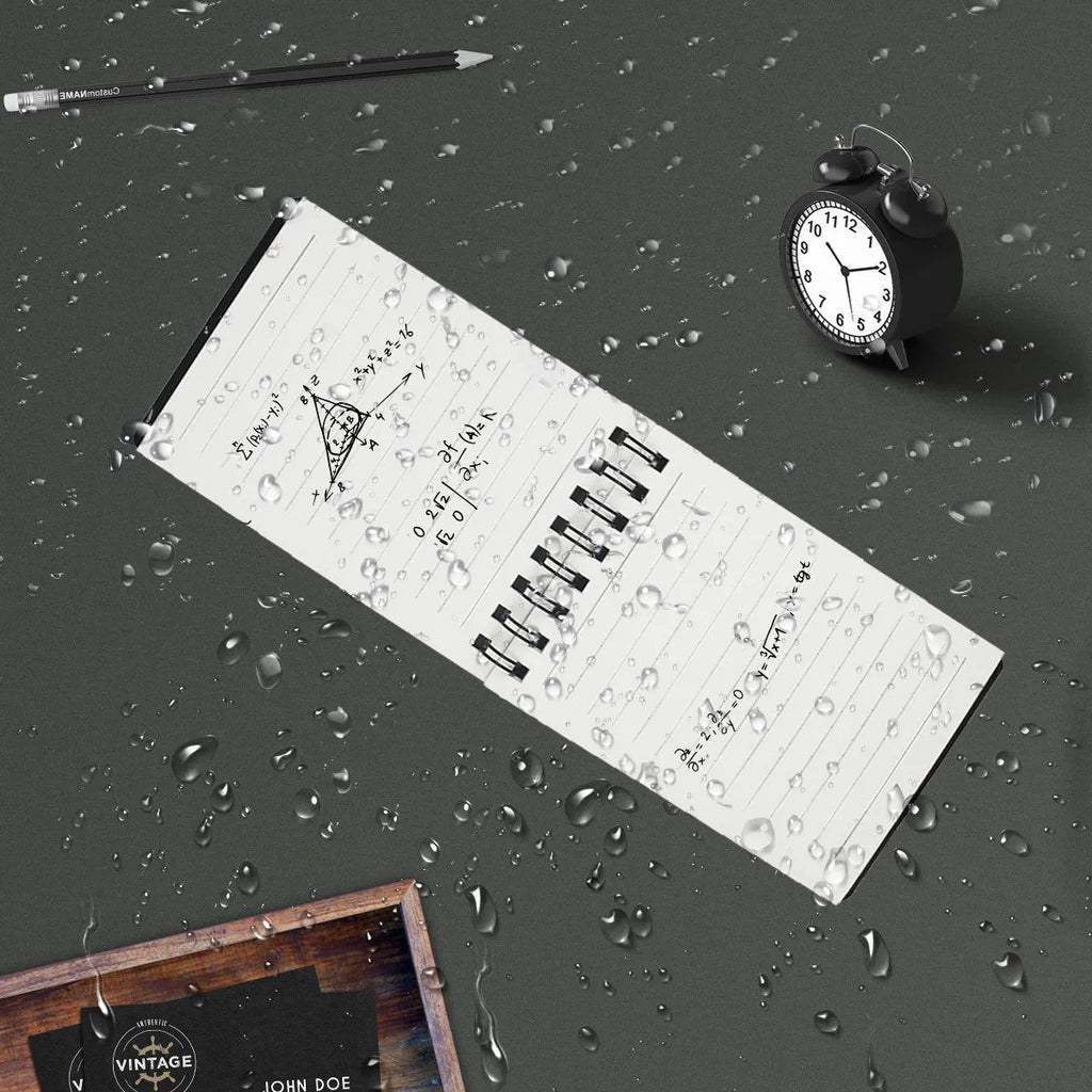 Business Intelligence notepad with black and white transparent PP cover, spiral binding, and included pen.