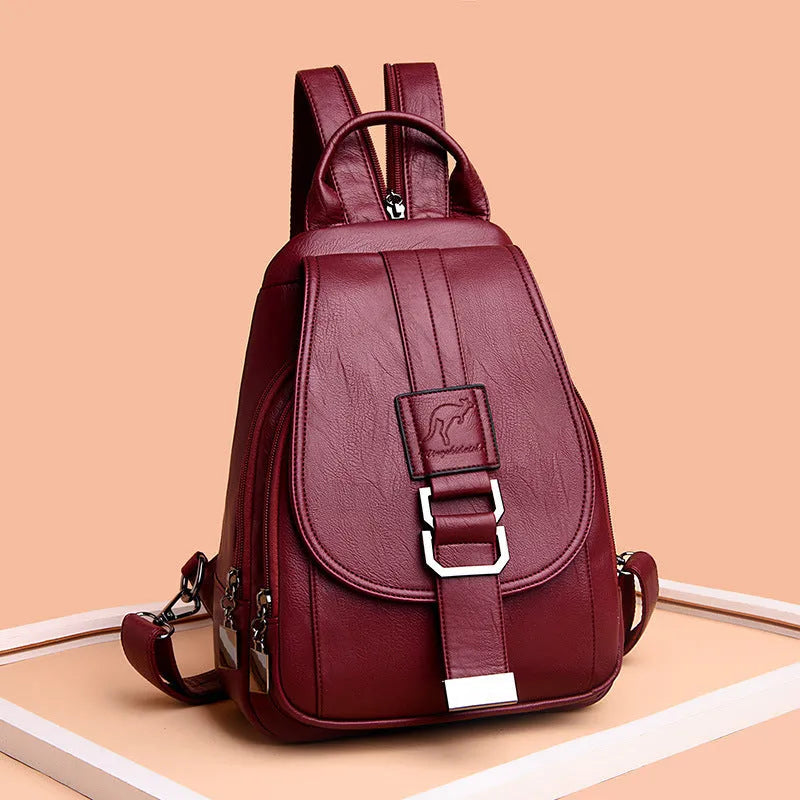 Women's waterproof PU leather backpack in medium size with double straps, available in five colours