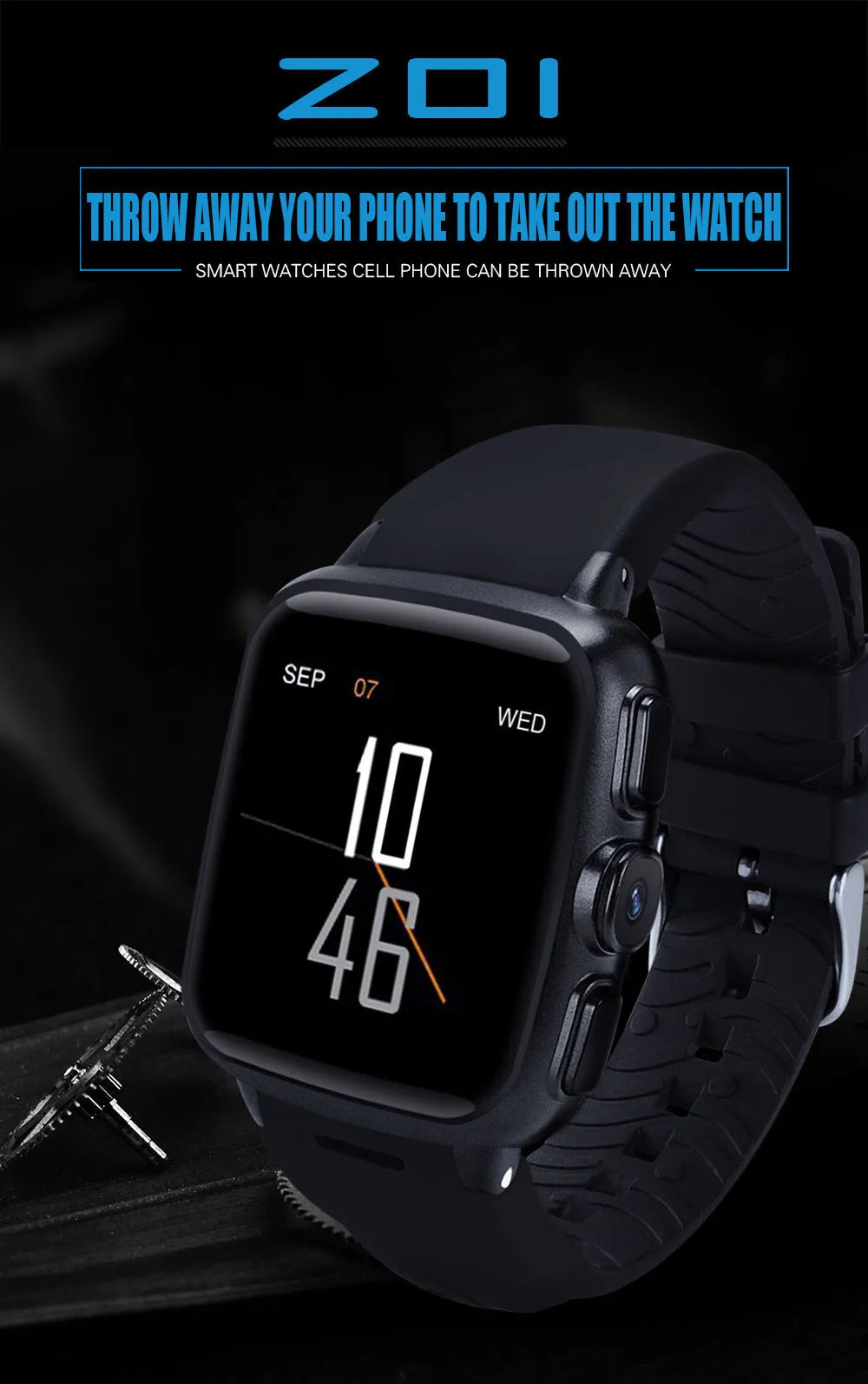 Z01 smart watch with 1.54-inch touchscreen display on wrist