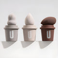 Three soft Unny makeup egg sponges in a pack, made from hydrophilic polyurethane, for liquid foundation blending