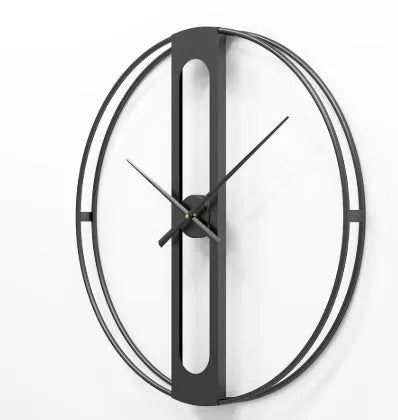 Round metal wall clock with 50cm diameter in black or gold finish on white wall