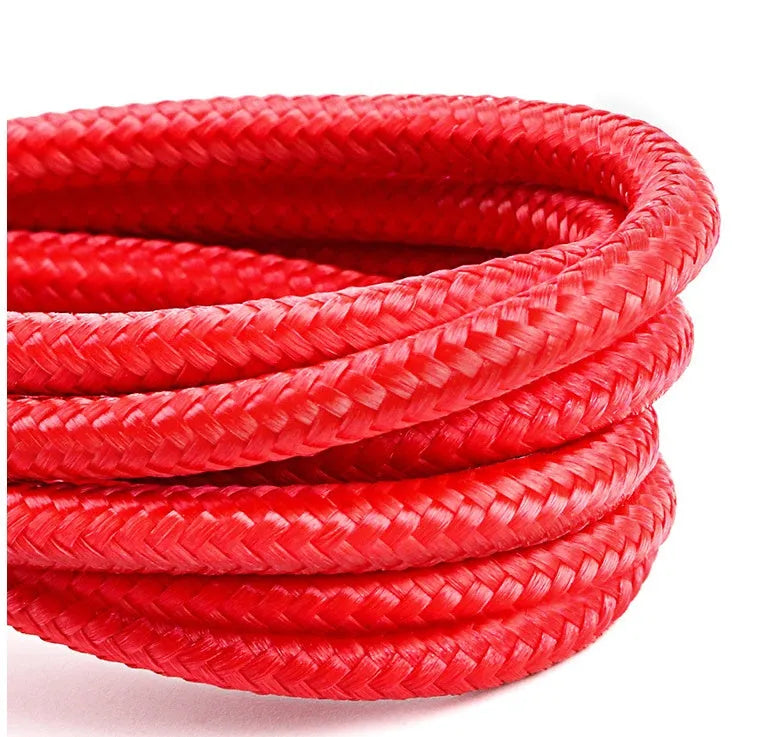 Braided nylon Lightning charging cable for iPhone in red and black colour option, showing 1m length.