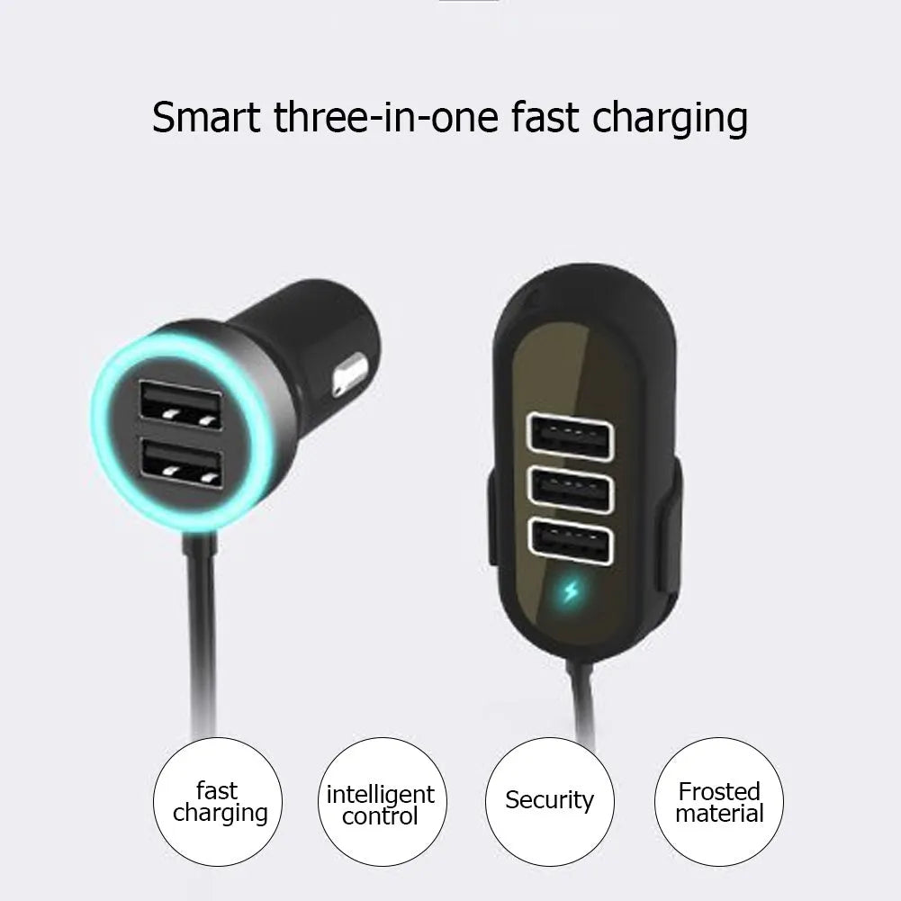 Black and white car rear seat charger with 6.8A USB output, 12-24V input and ABS PC housing