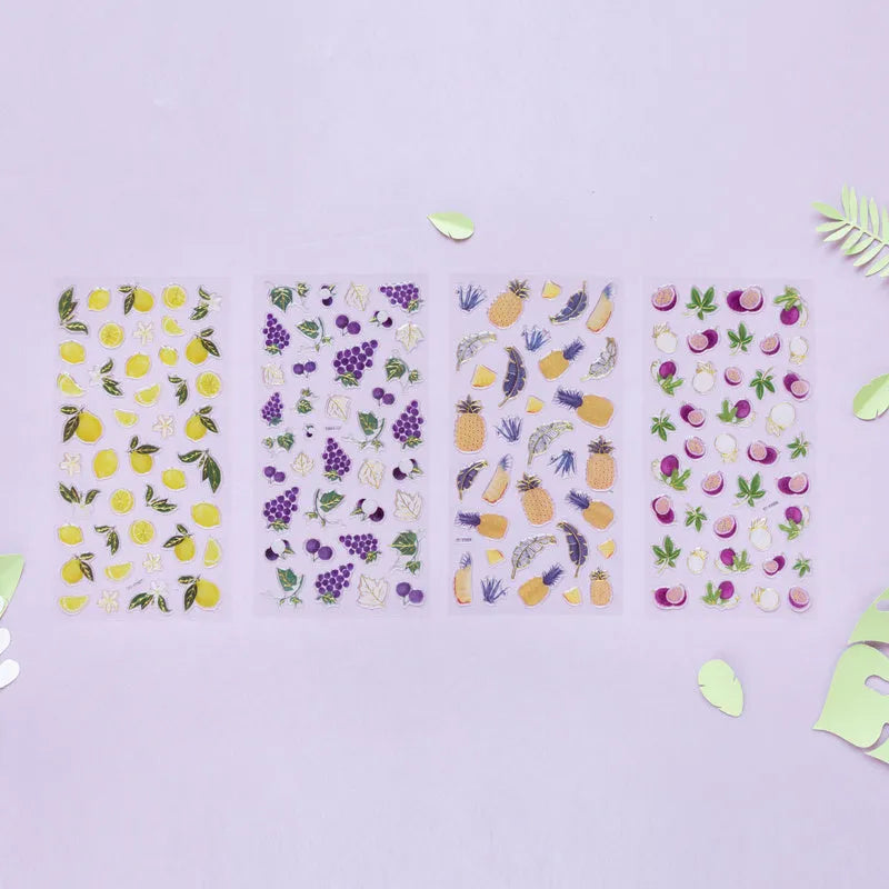 Set of six fruit bronzing stickers including grape, orange, passion fruit designs for phone decoration