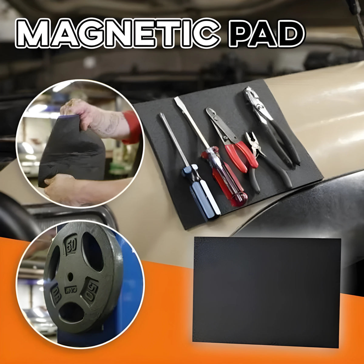 Black flexible magnetic tool pad 300x200mm with rubber sponge surface for gripping tools on car hood