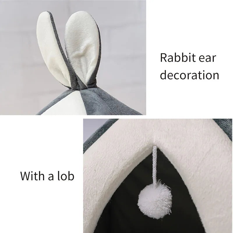 Rabbit ear Mongolian nest pet bed in grey with Arctic velvet cover, for cats and dogs
