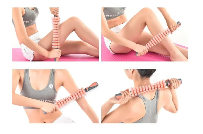 Multifunctional 4-wheel muscle massager roller in blue for body shaping and recovery