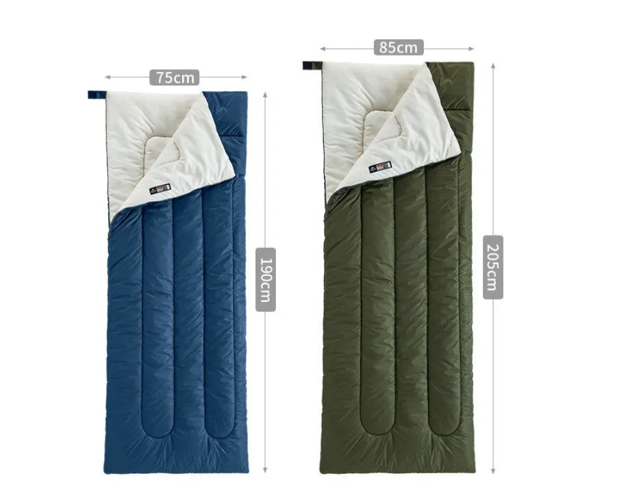 Camping thin portable envelope sleeping bag for adults in navy blue with hollow cotton filling
