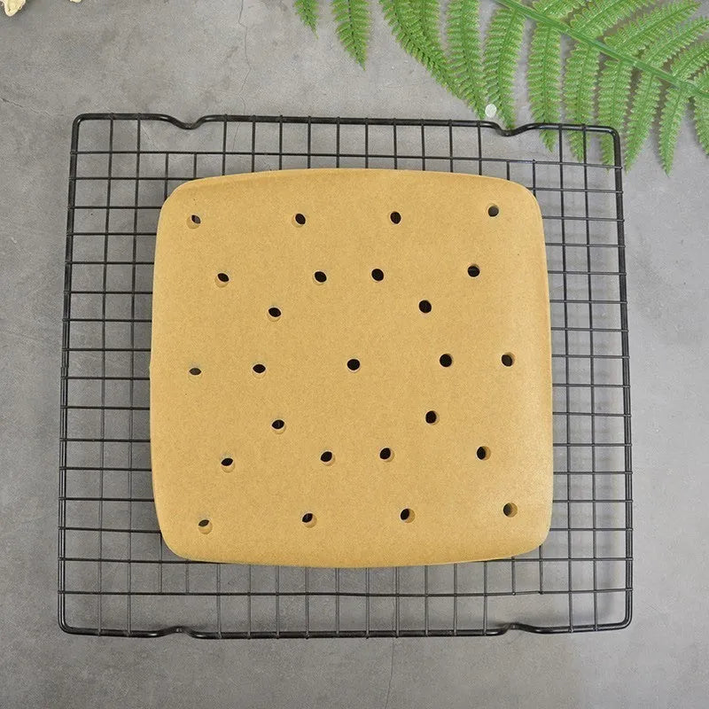 200 pack oiled paper square air fryer liners 8 inch and 9 inch natural colour with holes