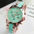 Fashion student wristwatch with round stainless steel case, mineral glass mirror, stainless steel strap, and single fold buckle