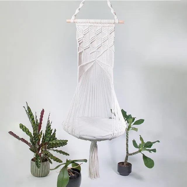 Handmade macrame cotton rope pet swing cage bed in rectangular plain European style for indoor use