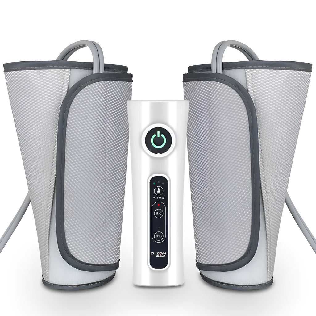 Automatic air wave calf massage machine in grey with pneumatic wrap and control panel