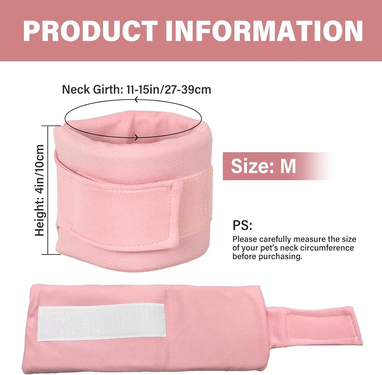 Grey and pink soft fabric recovery cone collars for cats and dogs in four different sizes.