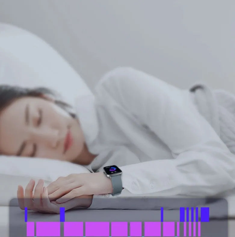 Black smart sports watch with a 1.7-inch colour touch screen on a adjustable strap, showing the home screen interface.