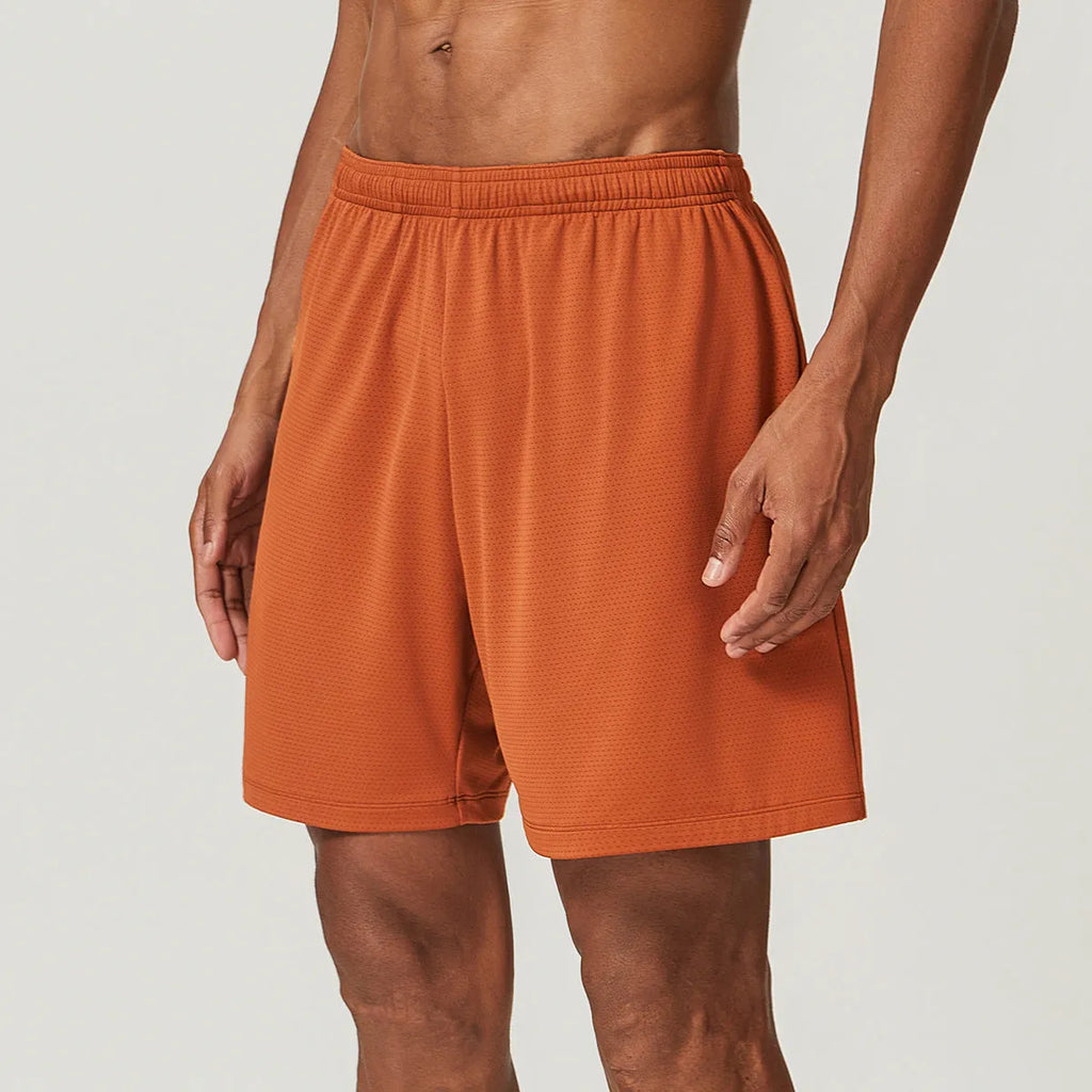 Men's quick-drying double-layer running shorts in sky green colour on a neutral background.