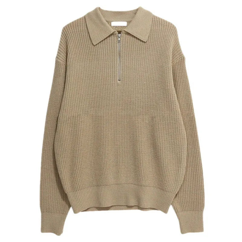 Long-sleeved sweater coat in solid colour, 100% polyester fibre, no-ironing treatment, available in khaki, grey, black, Asian sizes M-XXXL