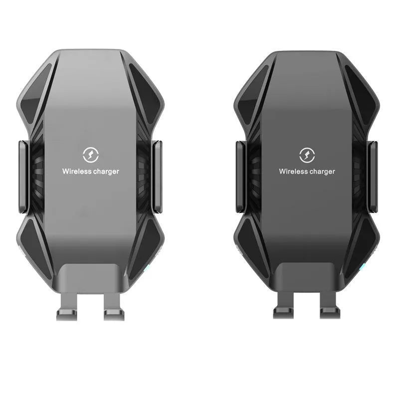 Car wireless charging unit with chuck and suction cup mounting options in black and grey colours