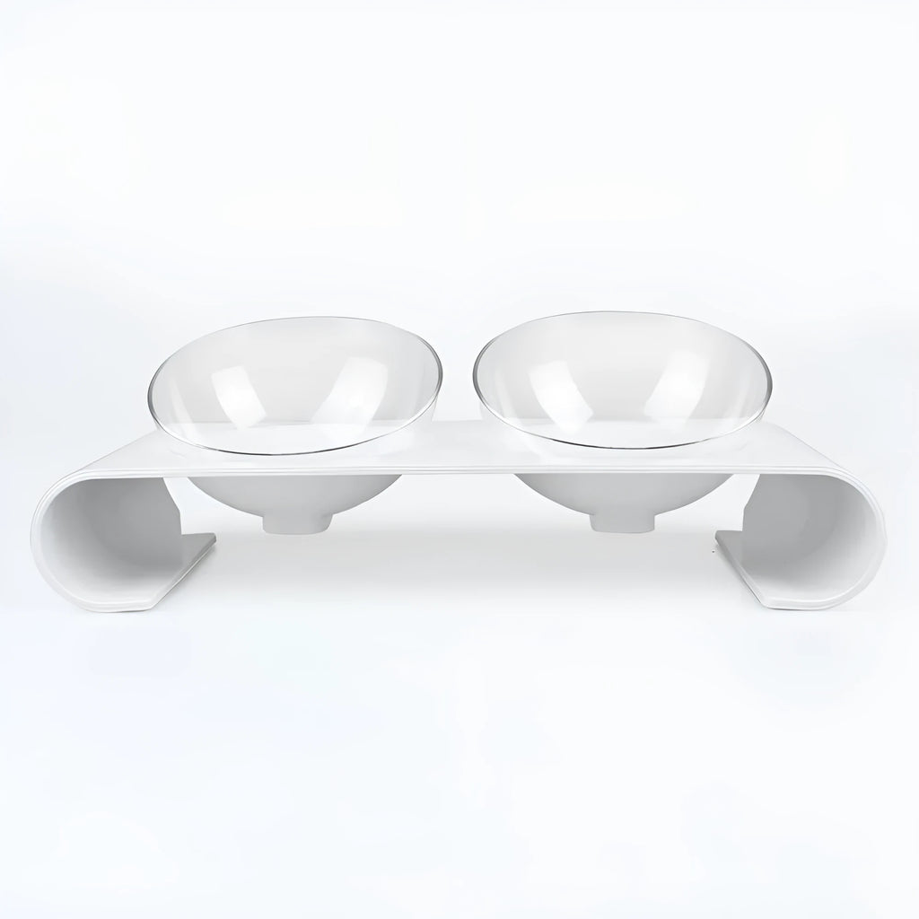 Plastic pet bowl dog bowl double bowl design white ABS M760 with two compartments for food and water