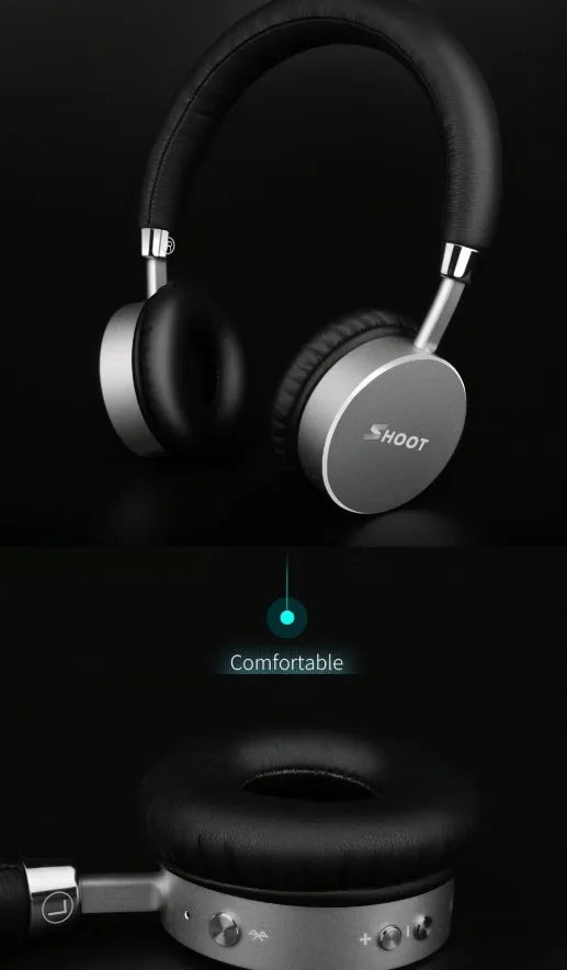 Wireless Bluetooth headset over-ear with 40mm driver, 290mAh battery, 10m range, includes USB and headphone cables