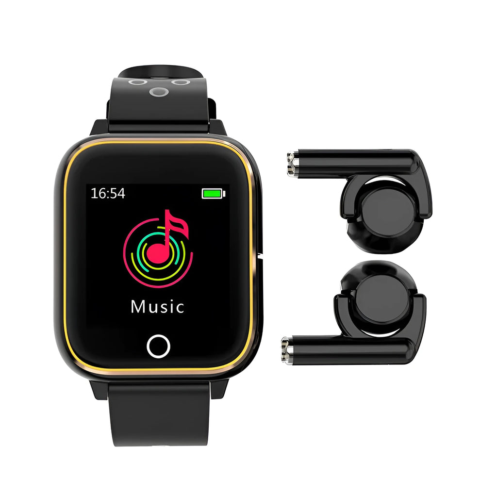 M6 smart call watch with TWS headsets on a sporty silicone strap, shown in black.