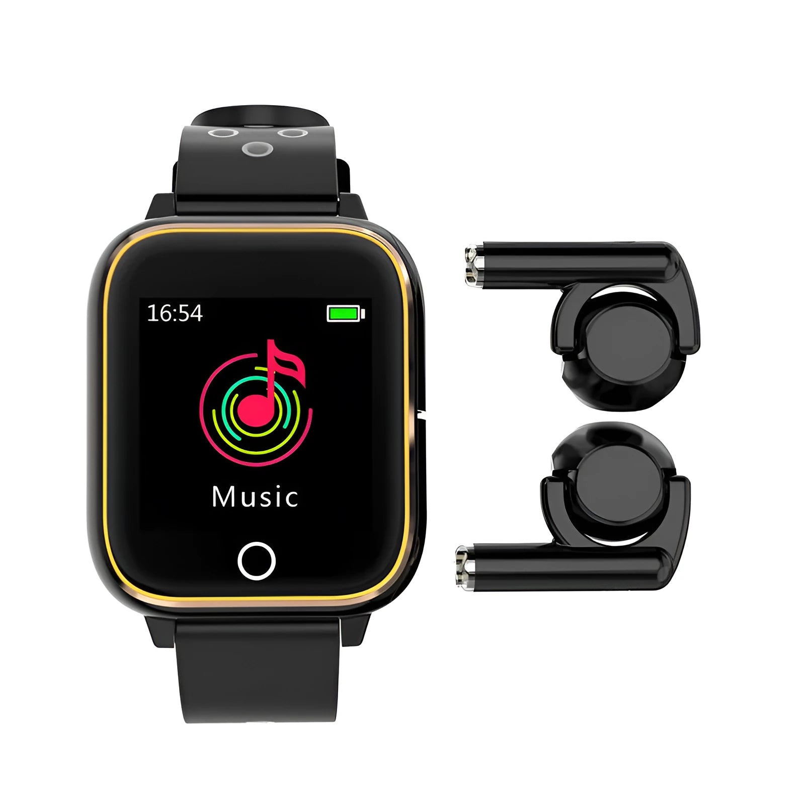 M6 smart call watch with TWS headsets on a sporty silicone strap, shown in black.